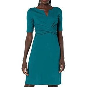 Lark & Ro Women's Half Sleeve Twist Front A-Line Ponte Dress 8